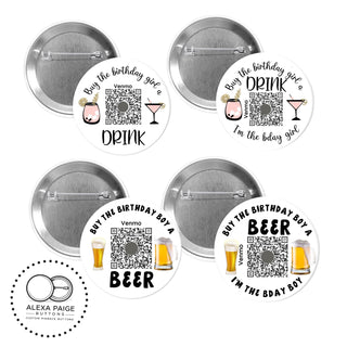 Birthday Drink Pinback Buttons - 2.25” or 3”